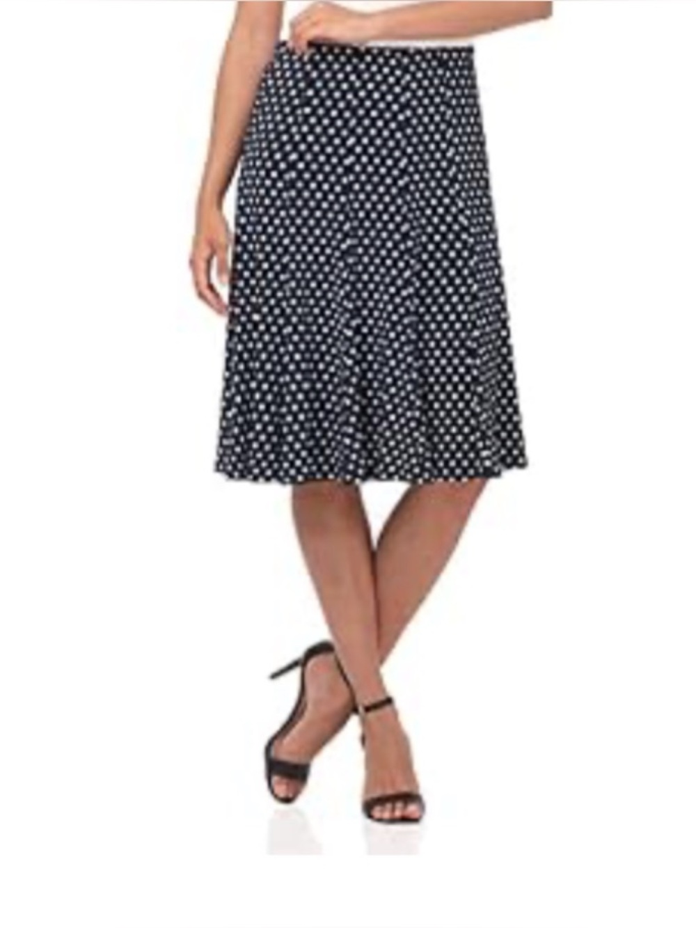 Rekucci Navy A-line Pull-on Comfort Stretch Skirt with White Polka Dots L